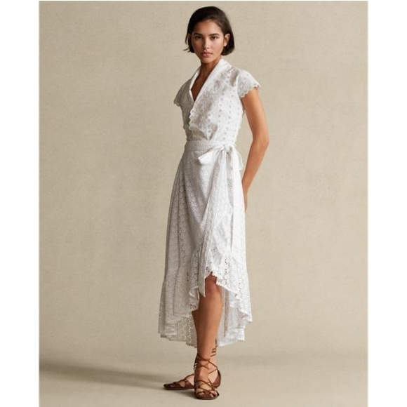 Polo By Ralph Lauren Eyelet Cotton Wrap Skirt - White